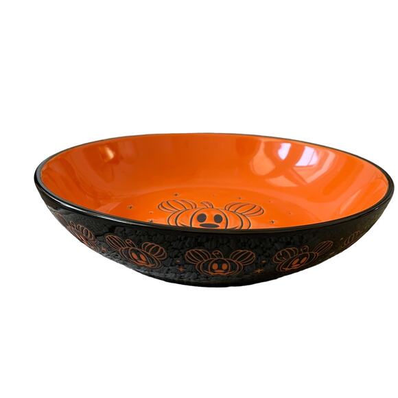 Disney Mickey Mouse HALLOWEEN Pumpkin Serving Bowl Candy Dish Black & Orange New - Picture 5 of 8